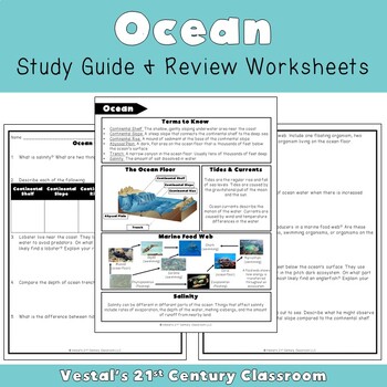 Preview of Ocean Study Guide and Review Worksheets - VA SOL 4.7 - {PDF & Digital}