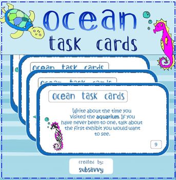Preview of Ocean Task Cards - Math and Literacy - Common Core Aligned