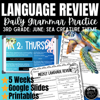 Preview of Ocean-Theme 3rd Grade Grammar Daily Language Review: Google Slides & Printables