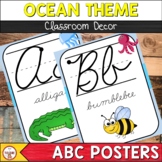 Ocean Theme Classroom Decor Alphabet Posters Cursive