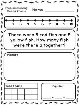 Preview of Ocean Theme Addition & Subtraction Word Problems (Kindergarten/First)