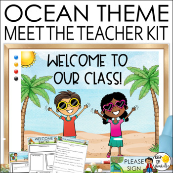 Preview of Ocean Theme Back to School Open House |Meet the Teacher PowerPoint & Forms