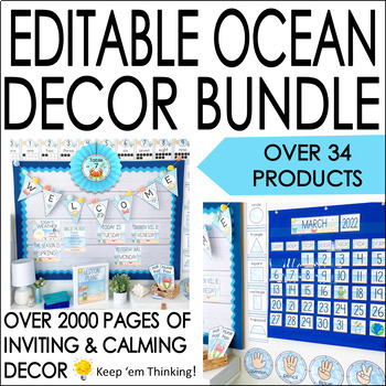 Preview of Ocean Theme Classroom Decor Bundle - Classroom Transformation  Ocean Day Decor