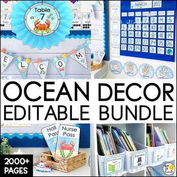 Preview of Ocean and Beach Theme Calming Under The Sea Classroom Ocean Decor Bundle