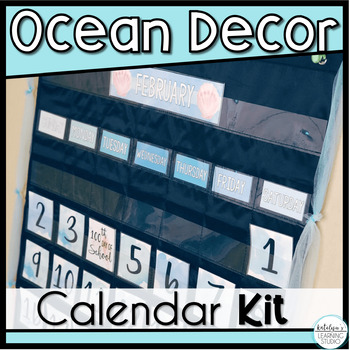 Preview of Ocean Theme Classroom Decor Calendar - Calm Under the Sea Decor