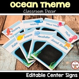 Ocean Theme Classroom Decor Center Rotation Signs | Editable