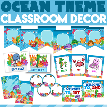 Preview of Ocean Theme Classroom Decor | Classroom Themes Decor Bundle