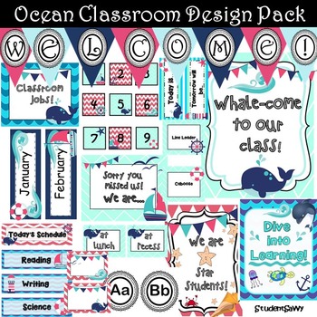 Preview of Nautical Classroom Decor Theme (Editable) | Classroom Themes Decor Bundle
