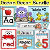 Ocean Theme Decor Bundle: Name Tags, Classroom Job, Centers Signs, Binder Covers