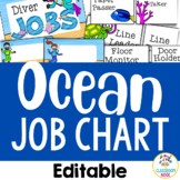Ocean Theme: Editable Student Classroom Job Chart and Bull