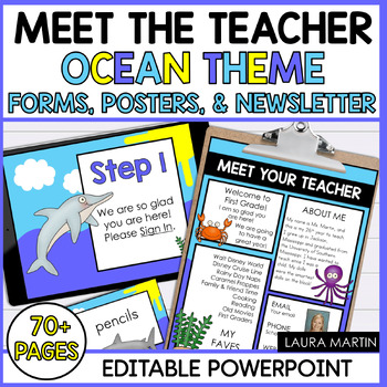 Preview of Ocean Theme Meet the Teacher EDITABLE templates  - Back to School - Open House