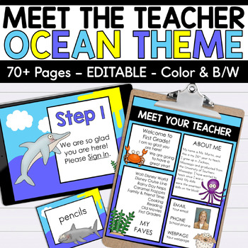 Preview of Ocean Theme Meet the Teacher EDITABLE templates  - Back to School - Open House