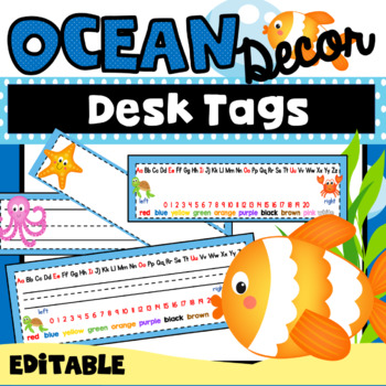 Preview of Ocean Theme Name Tags Desk Plates Labels Editable