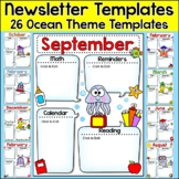 Editable Newsletter Templates - Ocean Theme Classroom
