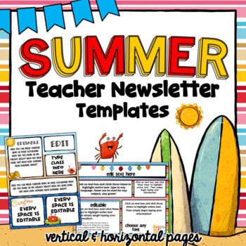 Ocean Theme Newsletter Templates Editable Summertime Teacher Templates