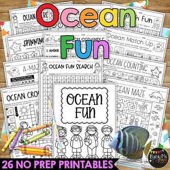Preview of Ocean Theme No Prep Fun Worksheets Word Search Crossword Puzzles Sea Creatures