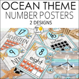 Ocean Theme Number Posters Editable - Ocean Theme Classroom Decor