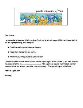 Preview of Ocean Theme Parent Packet for Back to School Night