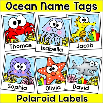 ocean theme polaroid student name tags editable under