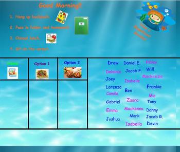 Preview of Ocean Theme Smartboard Attendance - 3 lunch options