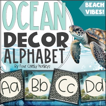 Preview of Ocean Theme Under the Sea Classroom Decor / Alphabet Display Boho Ocean