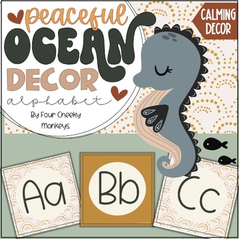 Preview of Ocean Theme Under the Sea Classroom Decor / Peaceful Alphabet Display Boho Retro