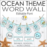 Ocean Beach Theme Word Wall Banner and Labels - Editable C