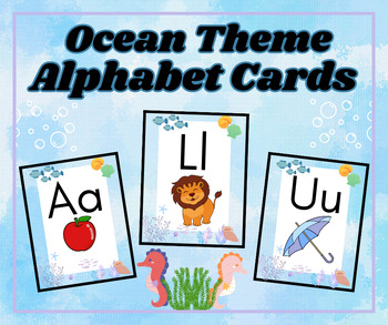 Preview of Ocean Themed Alphabet Cards- Classroom Decor