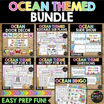 Preview of Ocean Themed BUNDLE | Bingo | No Prep Worksheets | Bulletin Board Decor