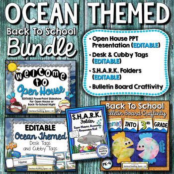 Preview of Ocean-Themed Back To School BUNDLE | Presentation, Desk Tags, Folder, Craftivity