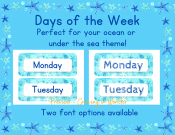 Preview of Ocean Themed Days of the Week