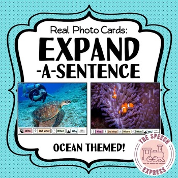 Preview of Ocean Themed Expanding Sentences Photo Cards for Speech and Language