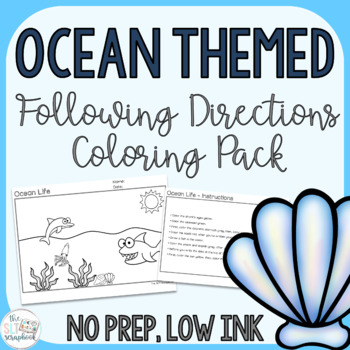 Preview of Ocean Themed Following Directions Coloring Pack- Mixed directions