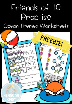 Preview of Ocean Themed Friends of 10 Maths Worksheets/Activity FREEBIE!