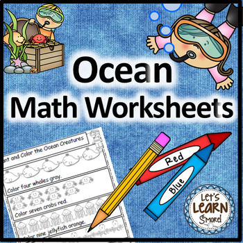 Preview of Ocean Animals Math Worksheets / Ocean, Fish & Sea Creature Themed Math