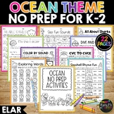 Ocean Themed No Prep Reading and Language Worksheets for K-2