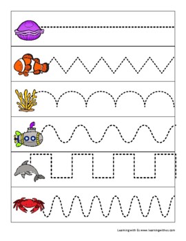 Ocean Themed Tracing or Cutting Lines by Learning With Es | TPT