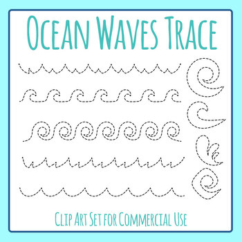 Preview of Ocean / Sea Wave Tracing Lines Practice for Pencil Control Dashed Clip Art Set
