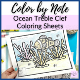 Ocean Treble Clef Staff Color by Note for Elementary Music Class