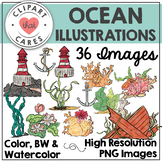 Ocean Watercolor Clipart by Clipart That Cares