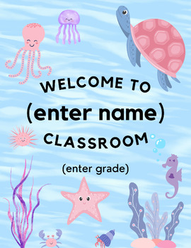 Preview of Ocean Welcome Back to School Classroom Door Poster - Under the Sea Pastel Sign
