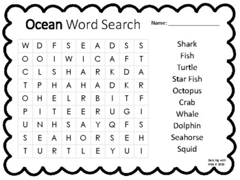 ocean word search by dancing with miss b teachers pay teachers