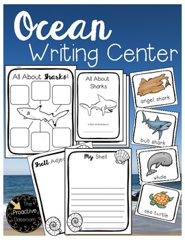 Preview of Ocean Writing Center - Writing Prompts, Writing Paper, & Word Wall Cards