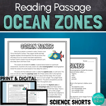 Preview of Ocean Zones Reading Comprehension Passage PRINT and DIGITAL