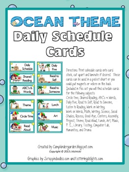 Preview of Ocean and Beach Theme Daily Schedule Cards