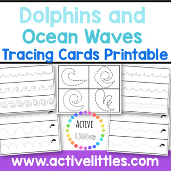 Preview of Ocean and Dolphin Waves Tracing Cards Printable