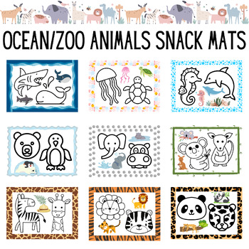 Preview of Ocean and Zoo Animals Snack Mats, Printable Placemats for Picky Eaters