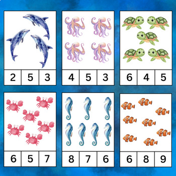 Ocean animal count and clip cards 1-10, Montessori math | TPT