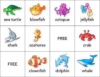 Preview of Ocean animal vocabulary bingo
