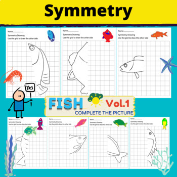 Preview of Ocean animals Lines of Symmetry Art Worksheets. end of the year activities